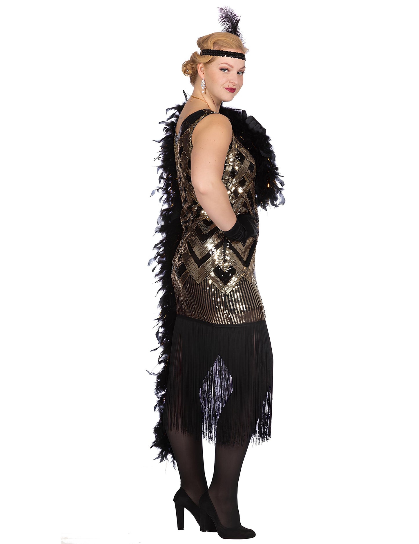 Luxusní černozlatý charlestonový dámský kostým se flitry 