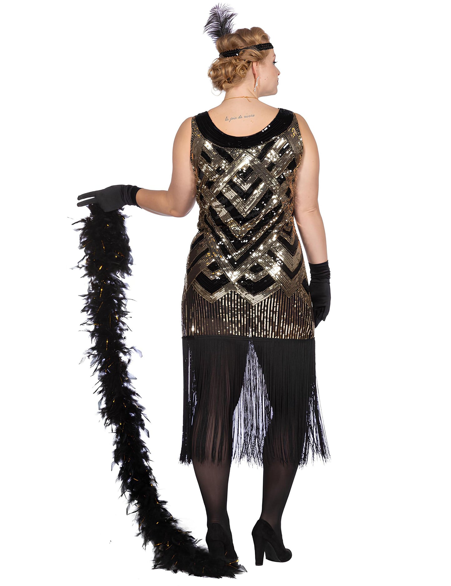 Luxusní černozlatý charlestonový dámský kostým se flitry 