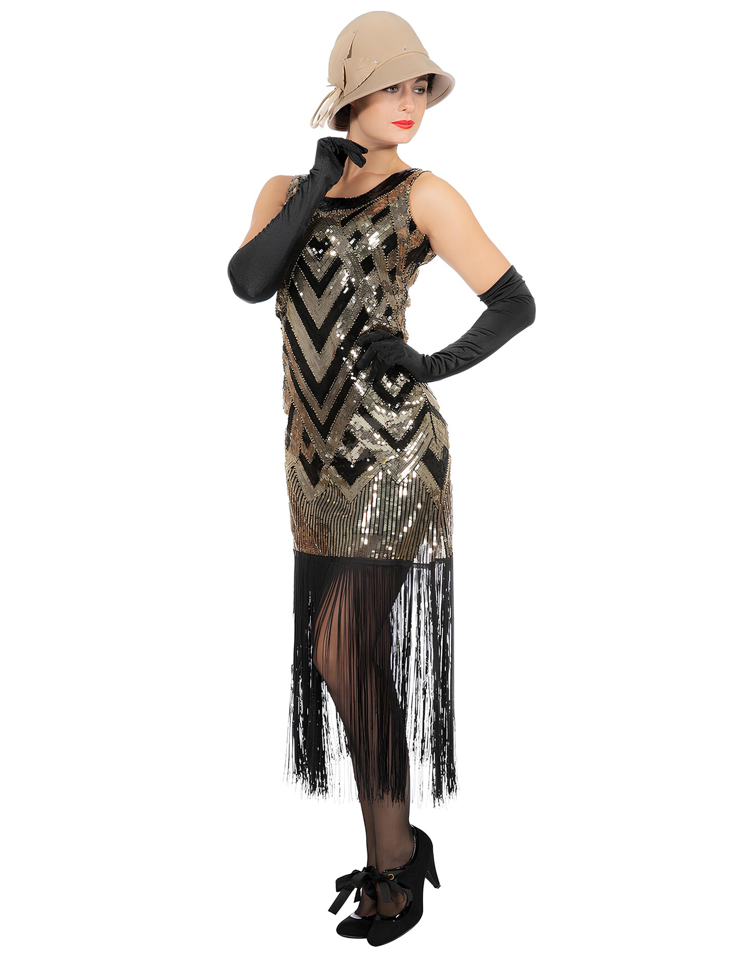 Luxusní černozlatý charlestonový dámský kostým se flitry 