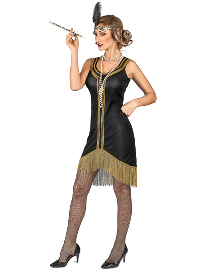 Dámský černo-zlatý charlestonský kostým s třásněmi