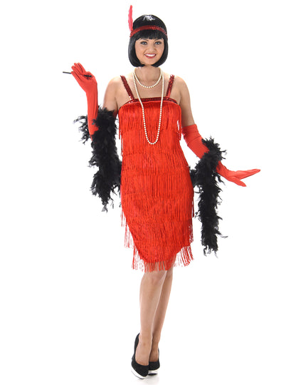 Dámský červený charlestonský kostým s třásněmi