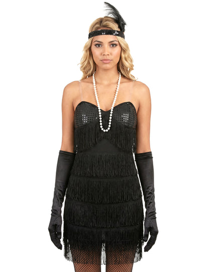 Sexy charleston kostým pro ženy černý s třásněmi a flitry