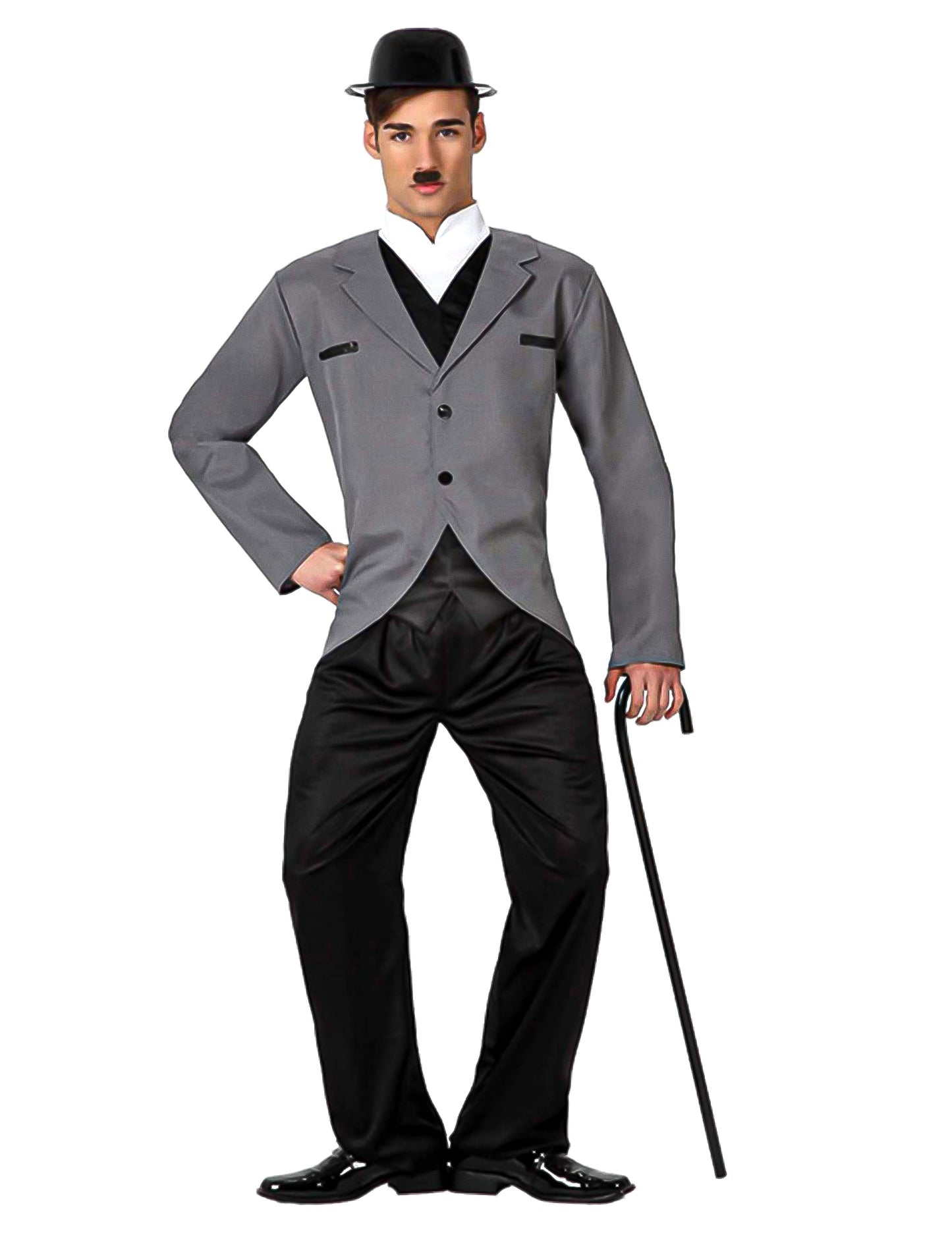 Déguisement de charlot danseur des rues pour homme gris et noir avec chapeau melon