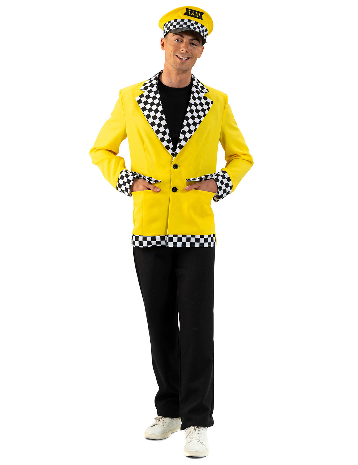 Déguisement chauffeur de taxi pour homme jaune et noir à damier
