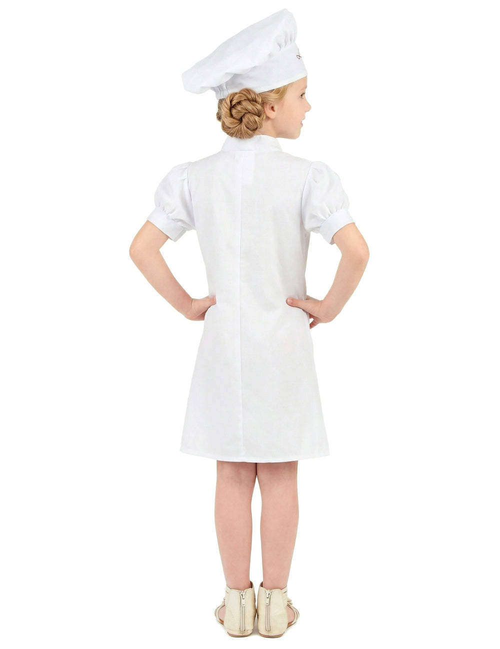 Vue de dos du déguisement de chef cuisinier pour fille
