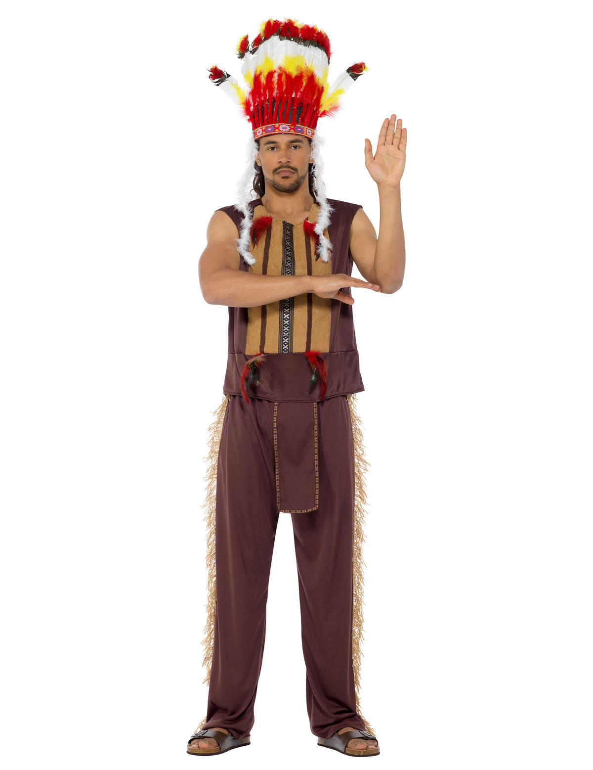 Vue de face du déguisement de chef indien pour homme