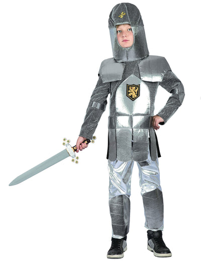 Déguisement chevalier médiéval en armure pour garçon argenté avec épée et heaume