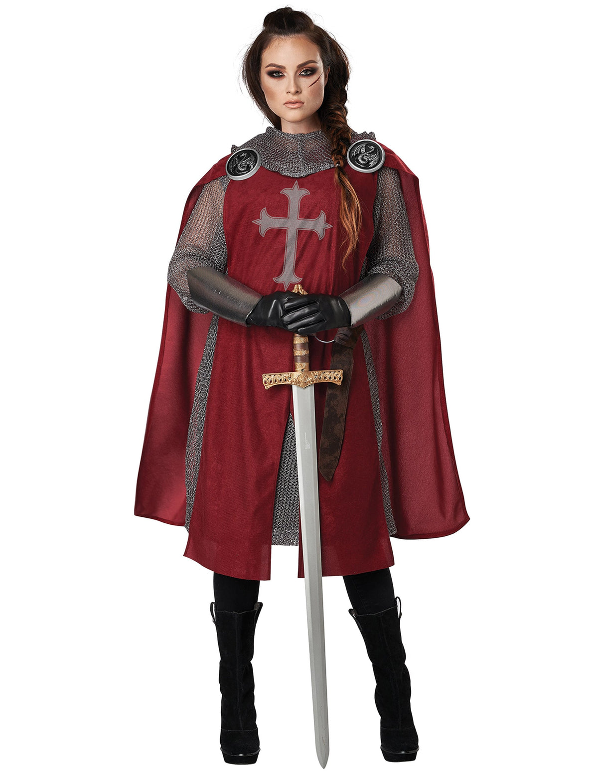 Vue de face du déguisement de chevalier rouge luxe
