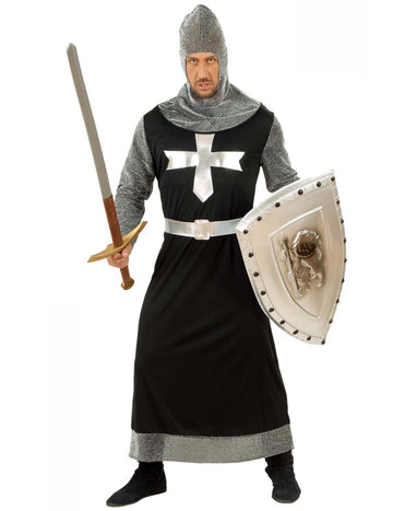 Pánský kostým středověkého rytíře v černém a stříbrném provedení