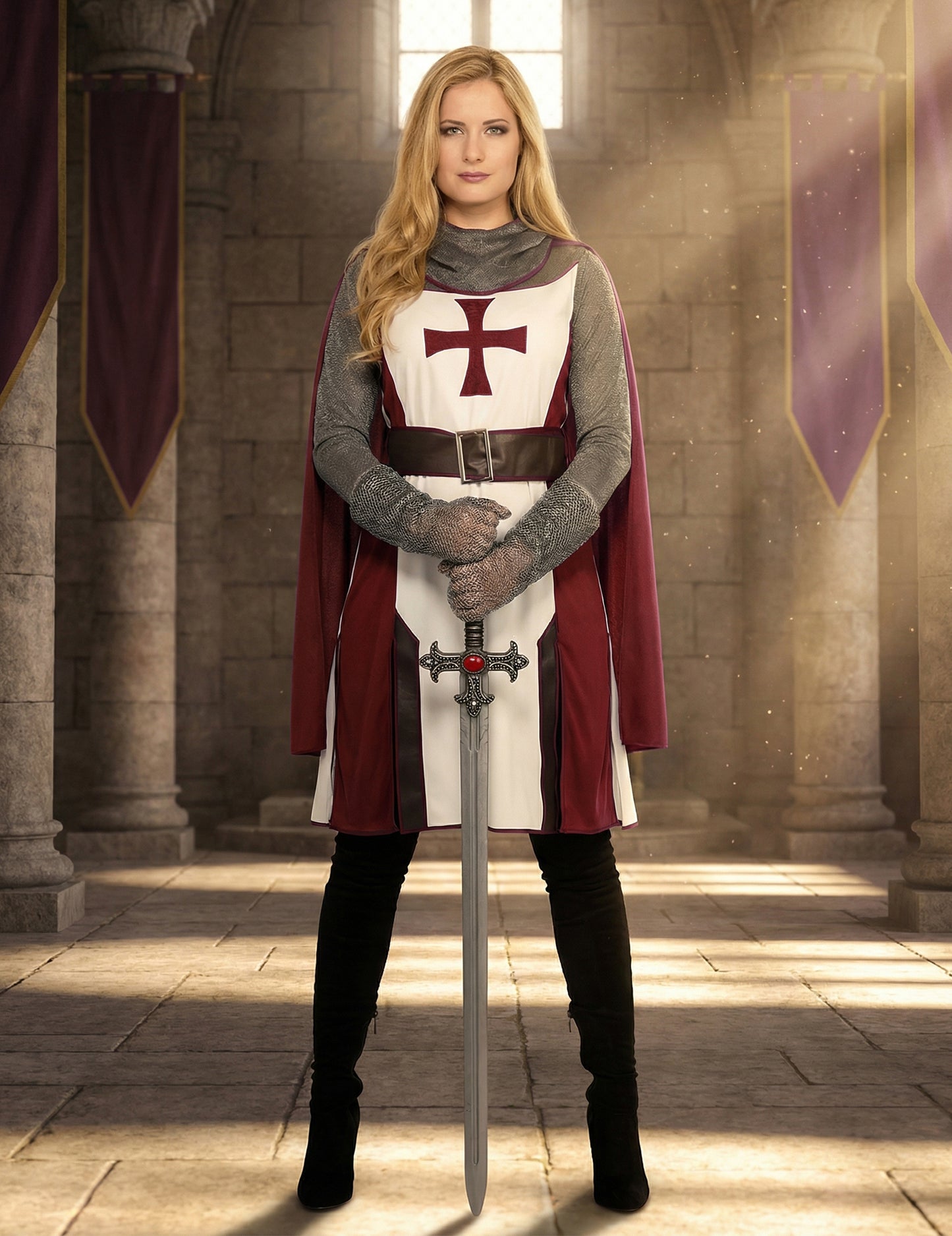 Luxusní templářský rytířský kostým pro ženy 