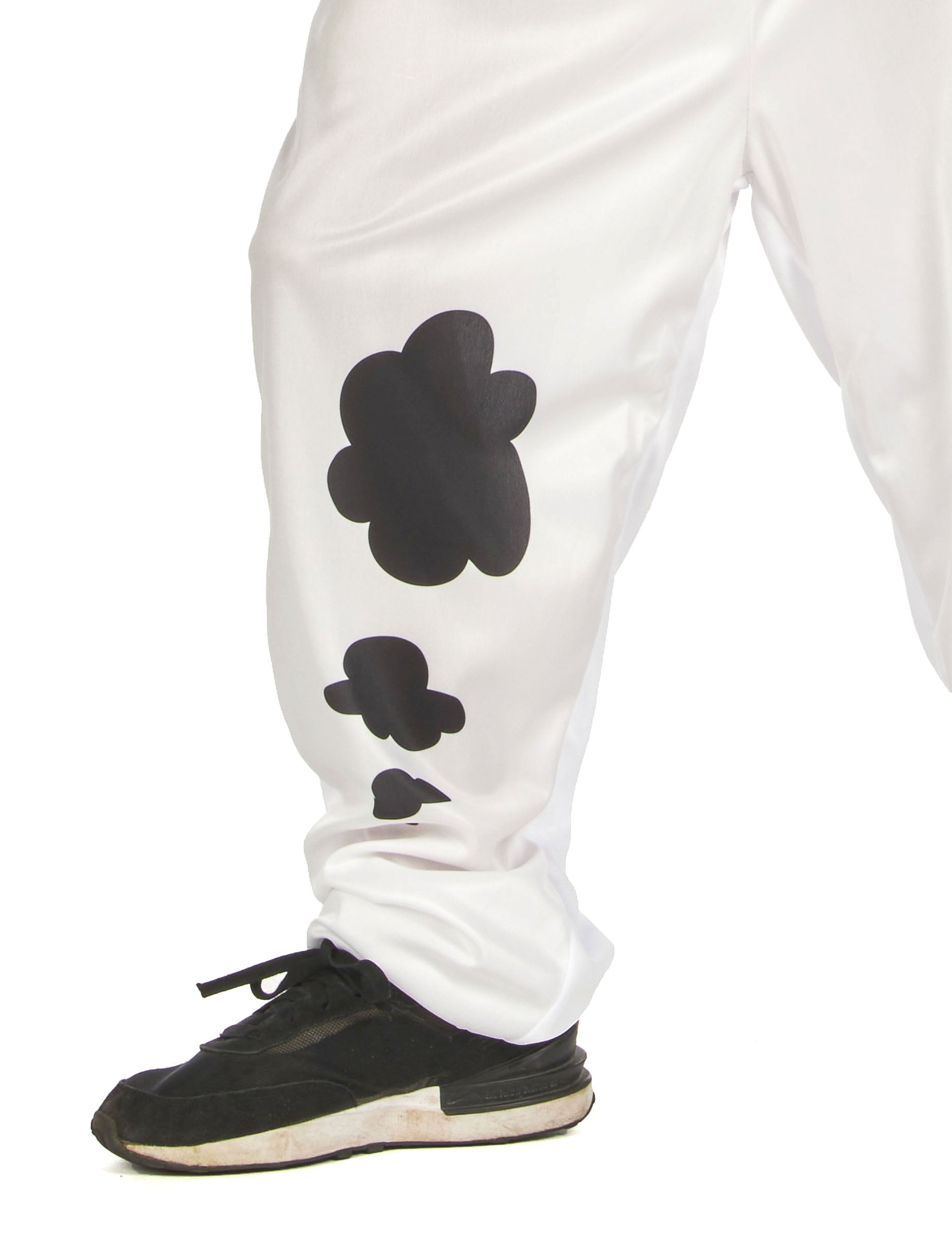 Gros plan sur les taches de dalmatien du pantalon du déguisement de chien pompier pour enfant