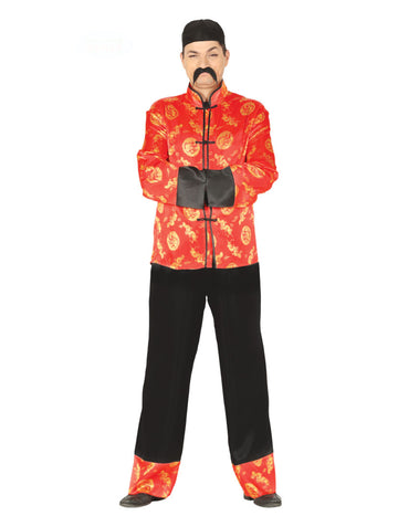 China Kimono-Kostüm für Herren Karnevals-Verkleidung rot-schwarz