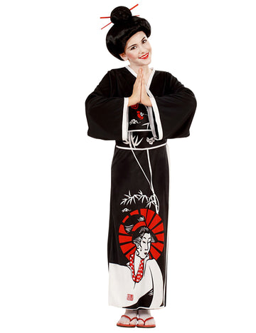 Déguisement de chinoise pour fille noir avec motifs blancs et rouges