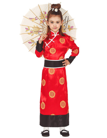Kimono-Mädchenkostüm japanische-Verkleidung rot-schwarz-weiss
