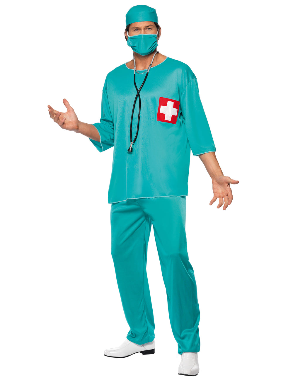 Déguisement de chirurgien urgentiste pour homme vert turquoise avec masque et calot
