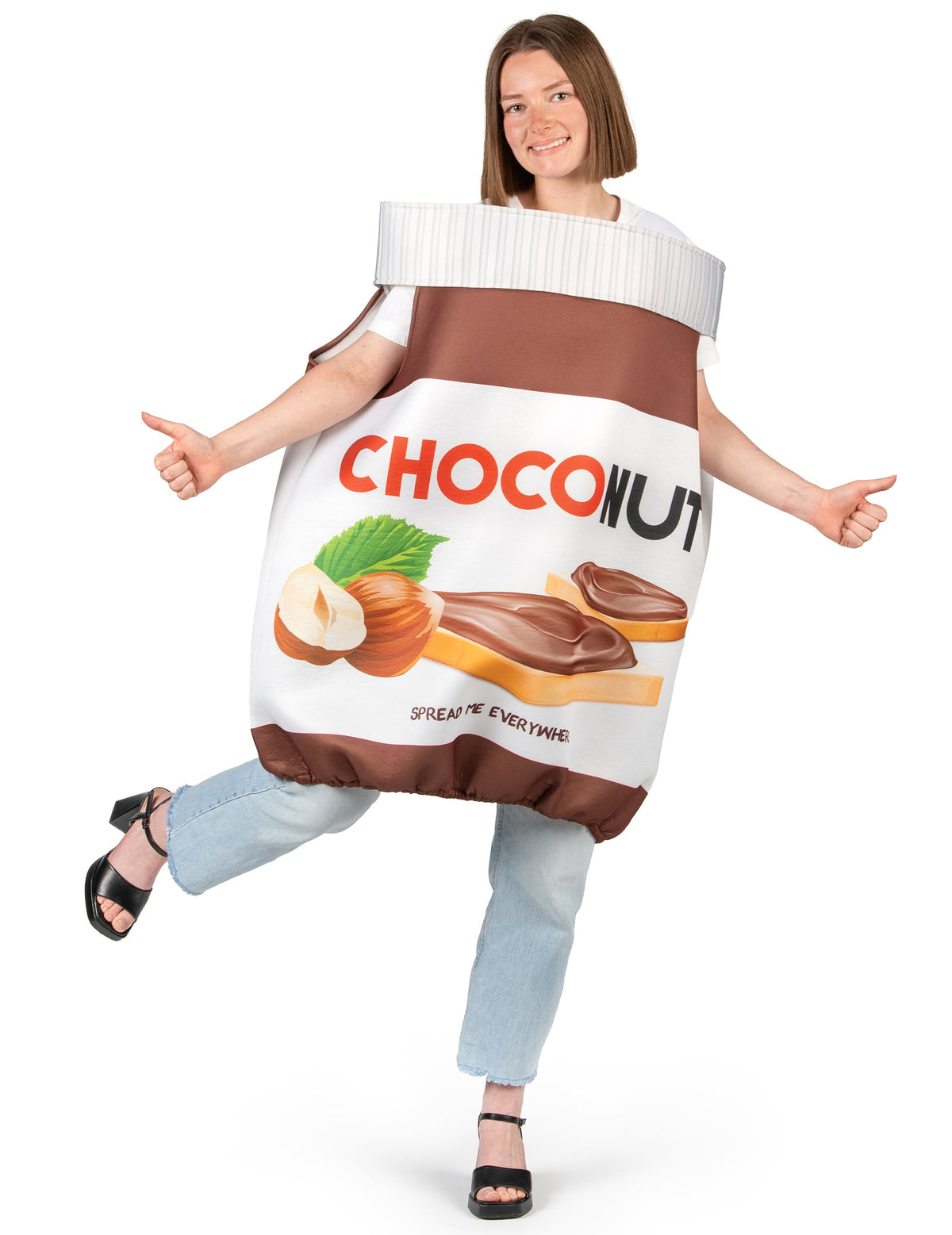 Vue de face du déguisement choconut pour adulte