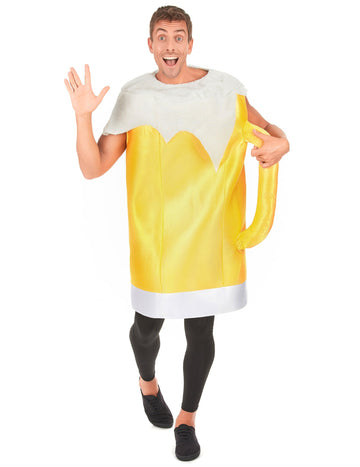 Déguisement chope de bière pour adulte jaune et blanc avec mousse