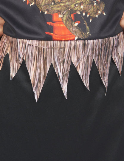 Déguisement de citrouille squelette pour enfant noir avec motifs de lianes et franges en paille