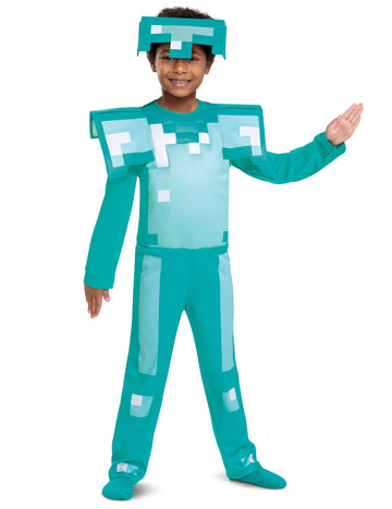 Klasický dětský kostým z Minecraftu s diamantovým brněním
