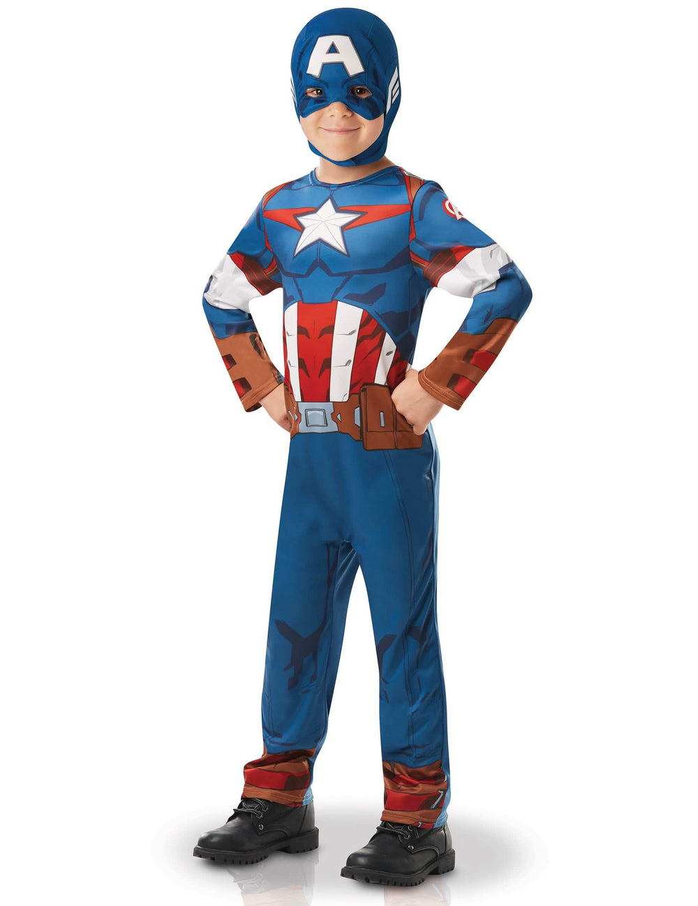 Klasický kostým Captain America z animovaného seriálu pro chlapec modrá a červená s kuklou