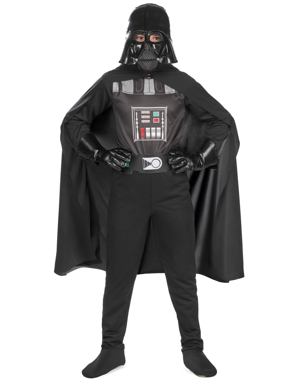 Pohled zepředu na klasický kostým Darth Vader pro chlapec