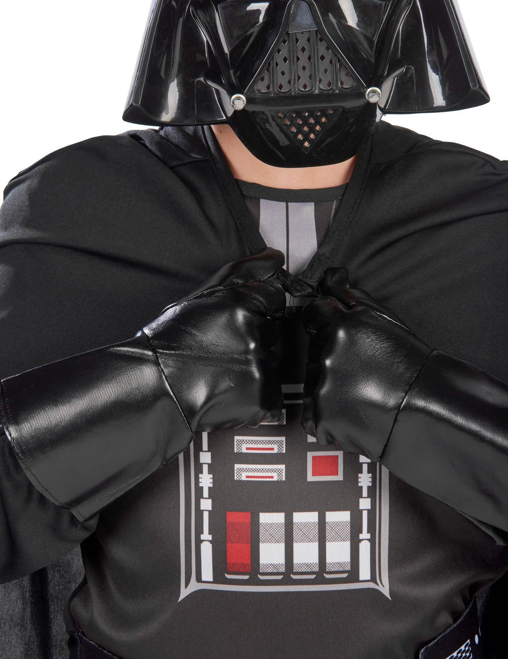 Detail na trupu a rukavicích klasického kostýmu Dark Vador pro chlapec