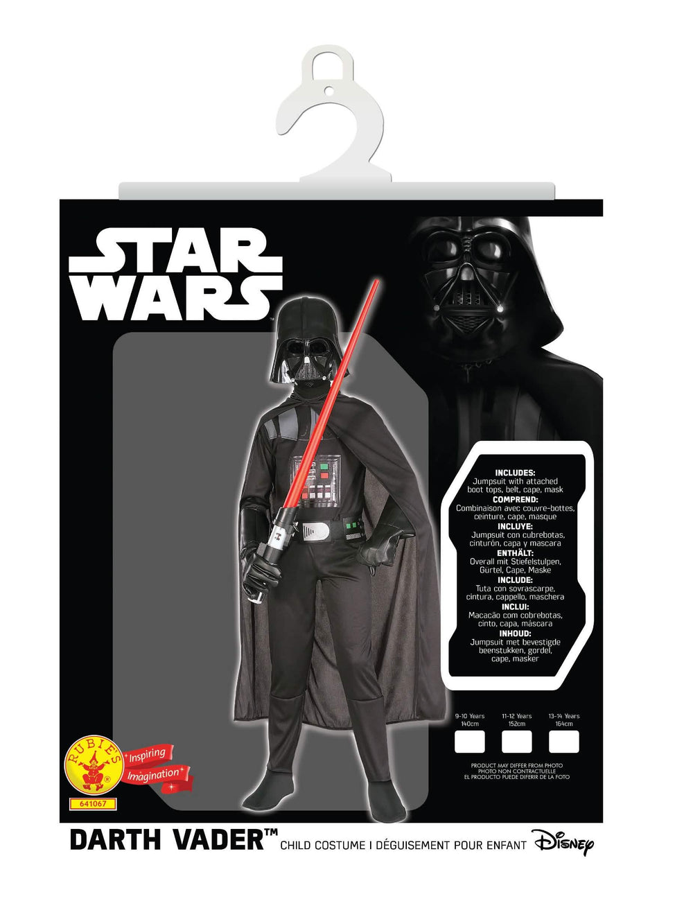Balení a obsah klasického kostýmu Darth Vader pro chlapec