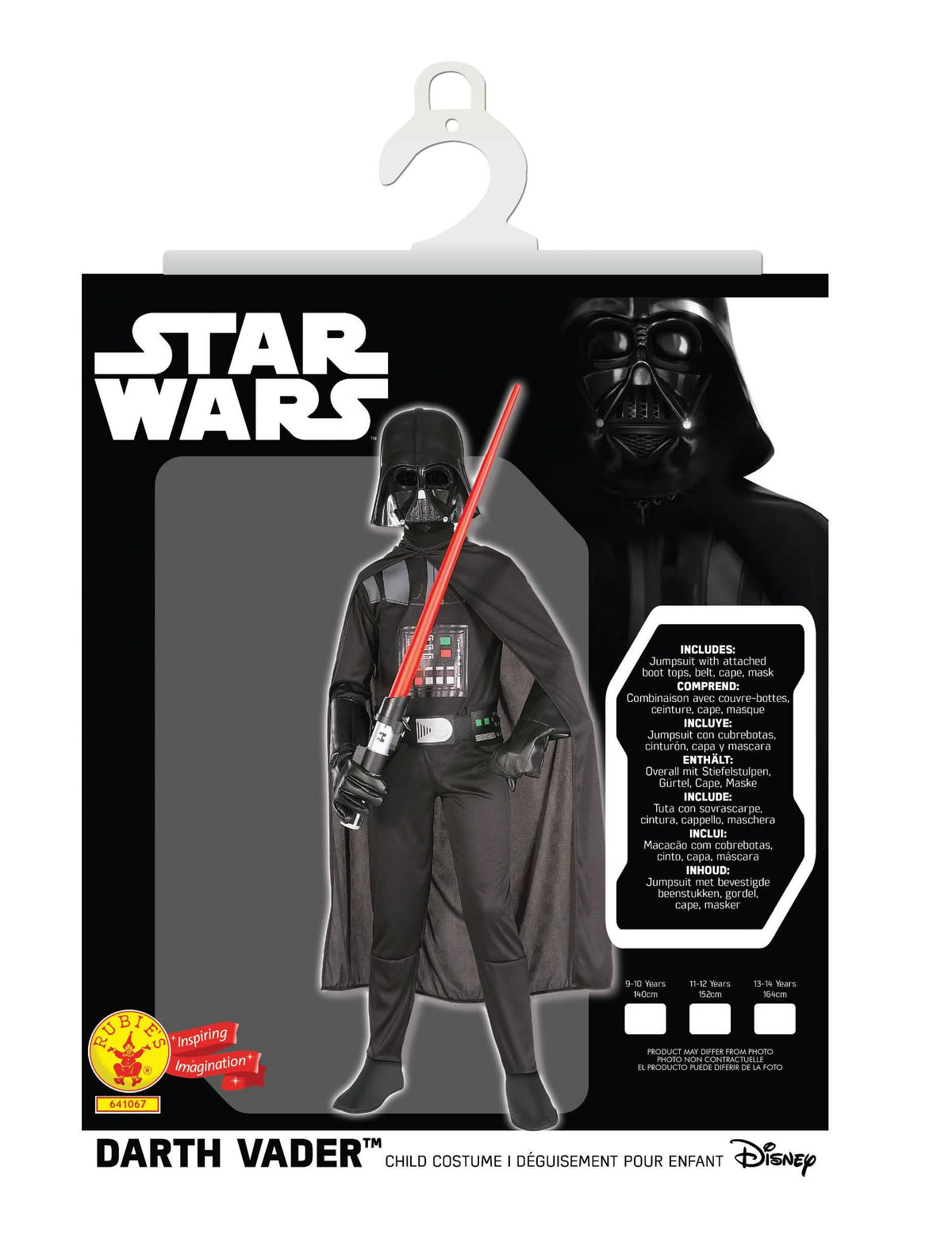 Balení a obsah klasického kostýmu Darth Vader pro chlapec