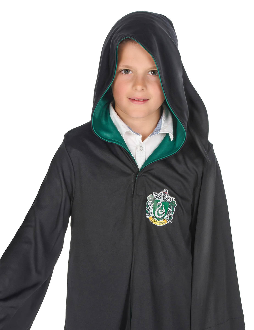 Detail na kapuci a nášivce klasického kostýmu Zmijozel Harry Potter™