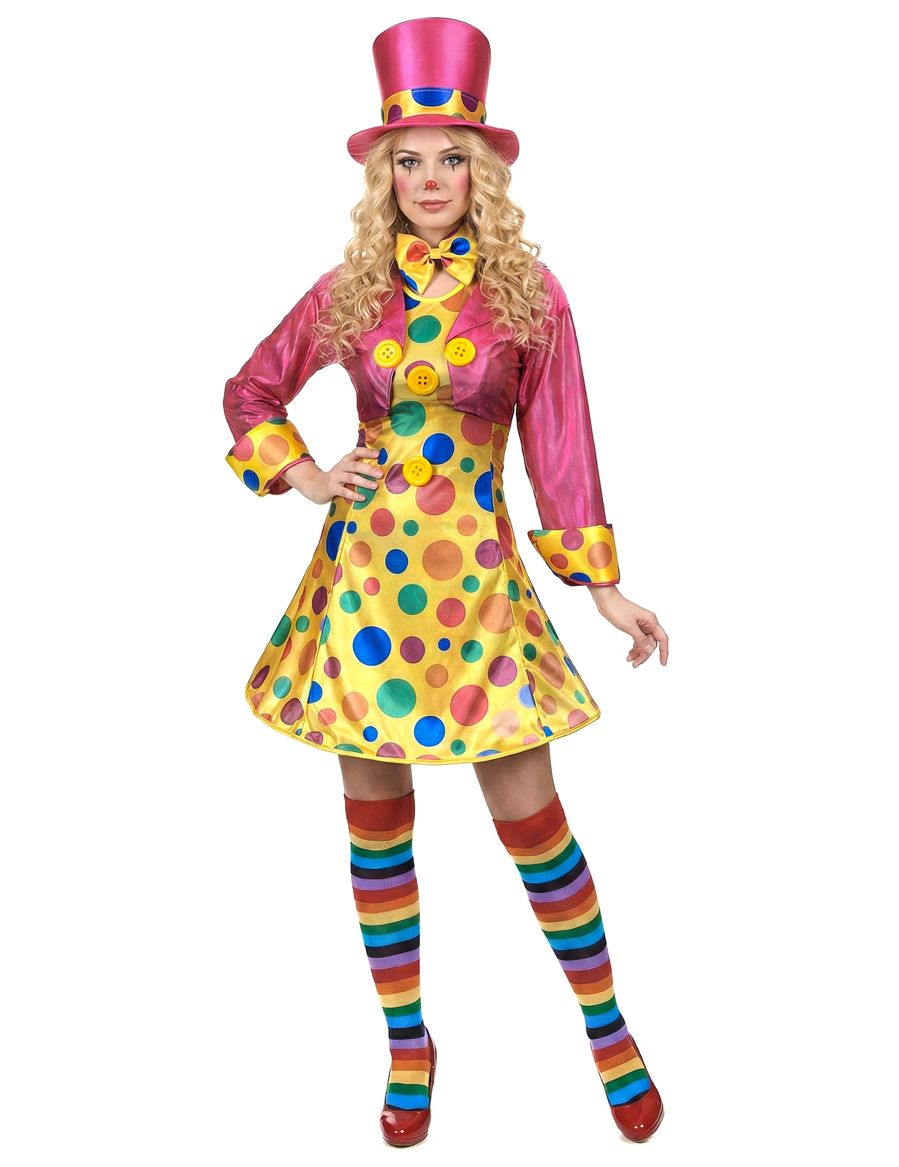 Pohled zepředu na veselý kostým klauna pro ženy