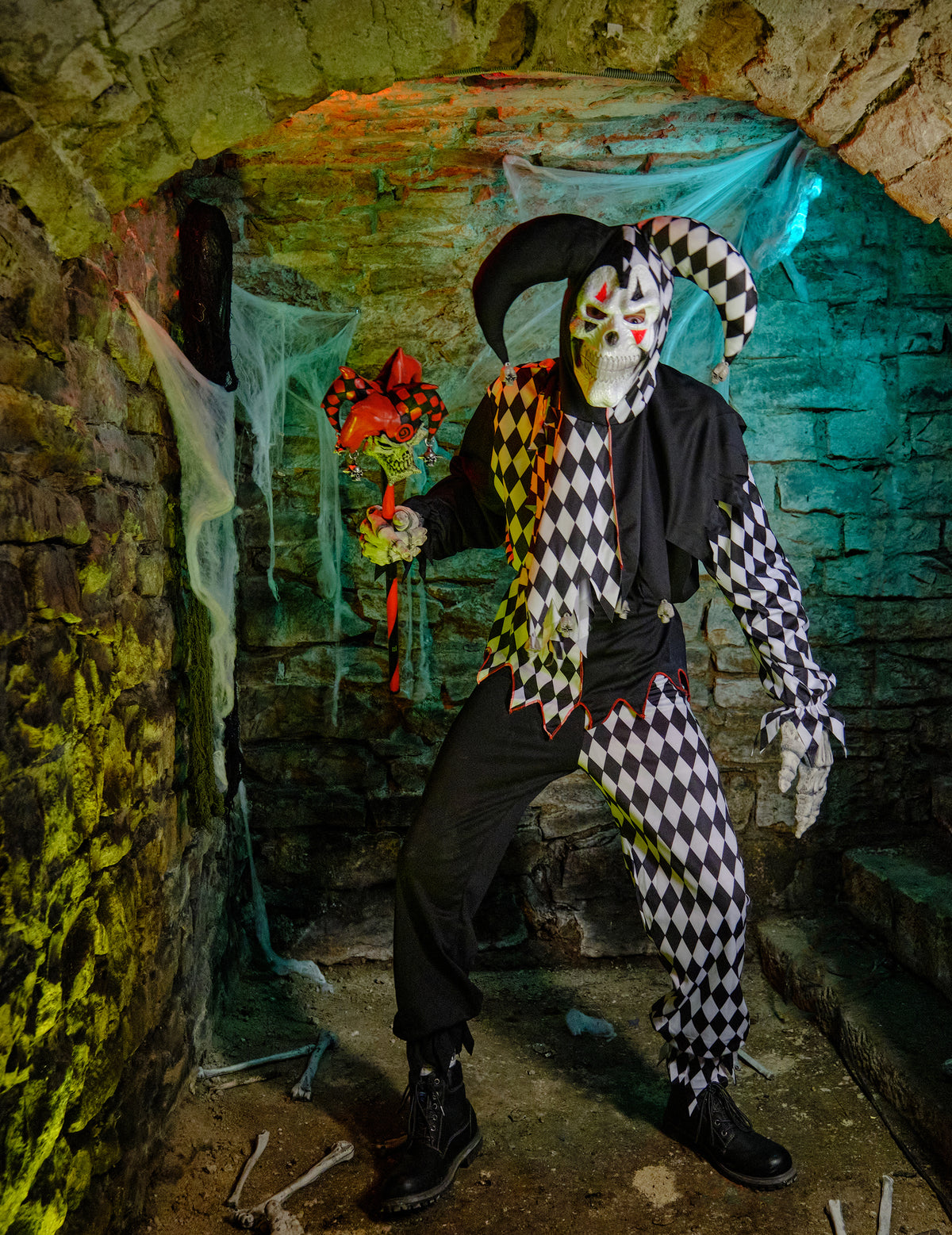Pánský halloweenský kostým klauna harlekýna v černém provedení