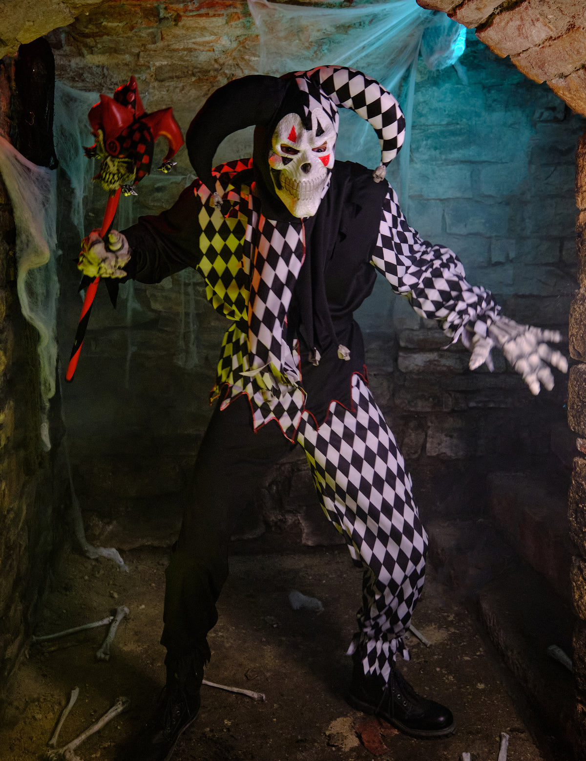 Pánský halloweenský kostým klauna harlekýna v černém provedení