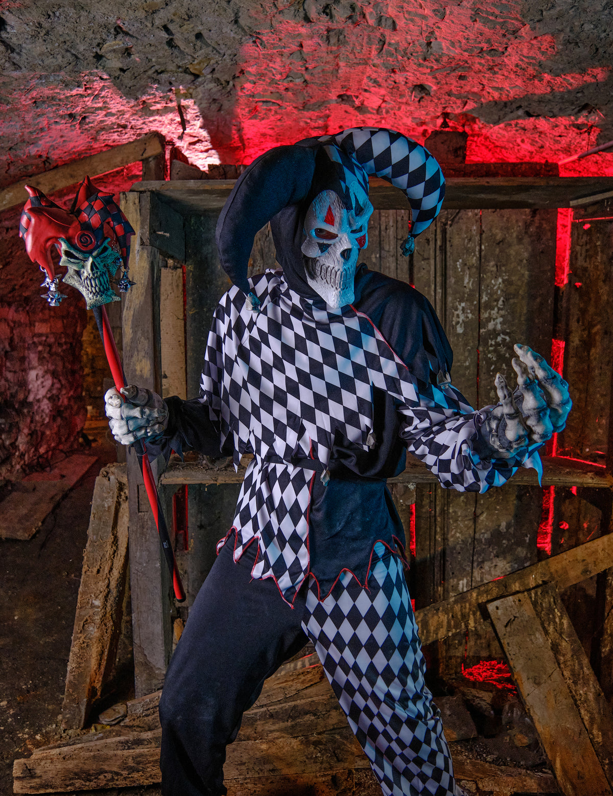 Pánský halloweenský kostým klauna harlekýna v černém provedení