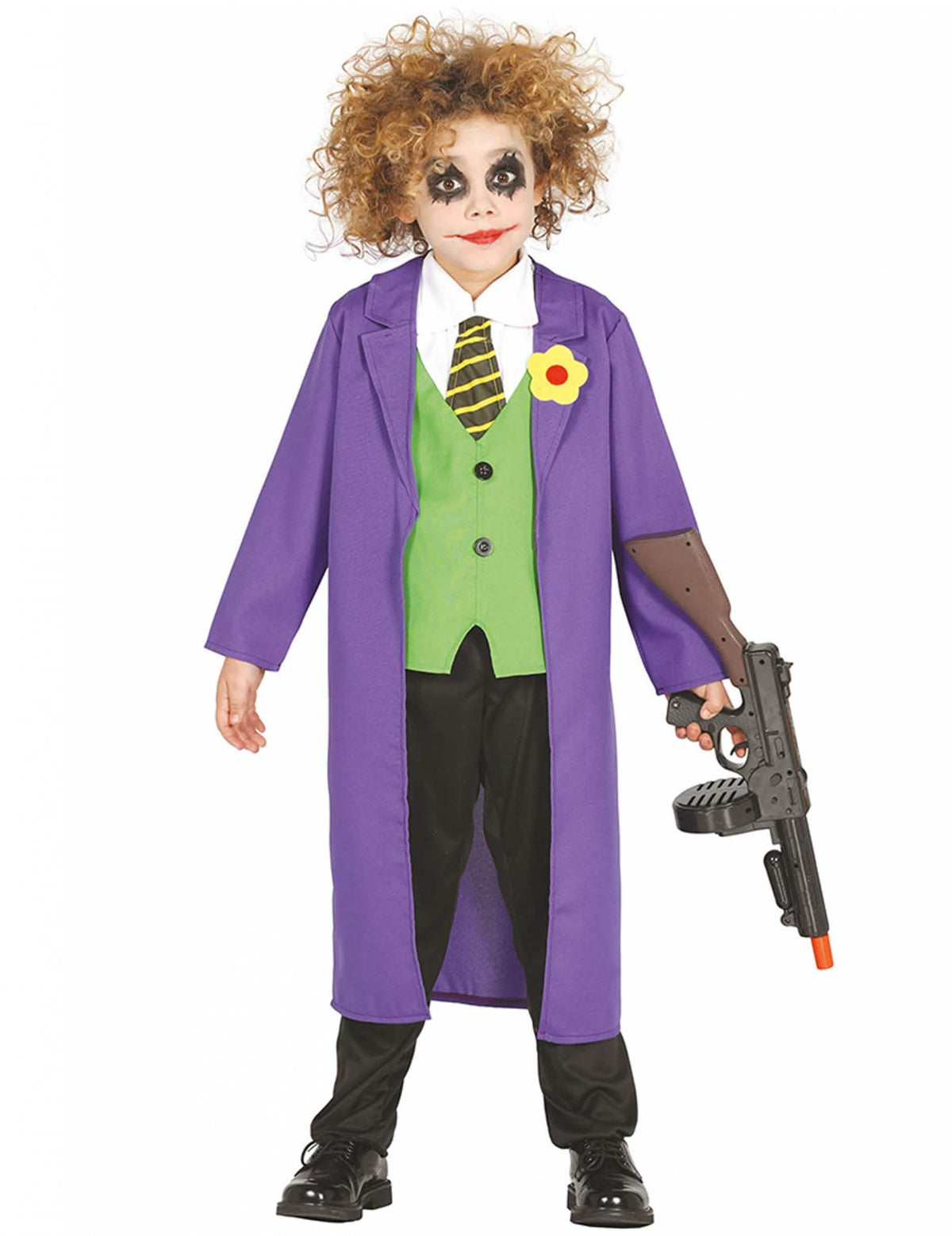 Šílený joker klaun kostým pro dítě fialová a zelená s dlouhým sakem