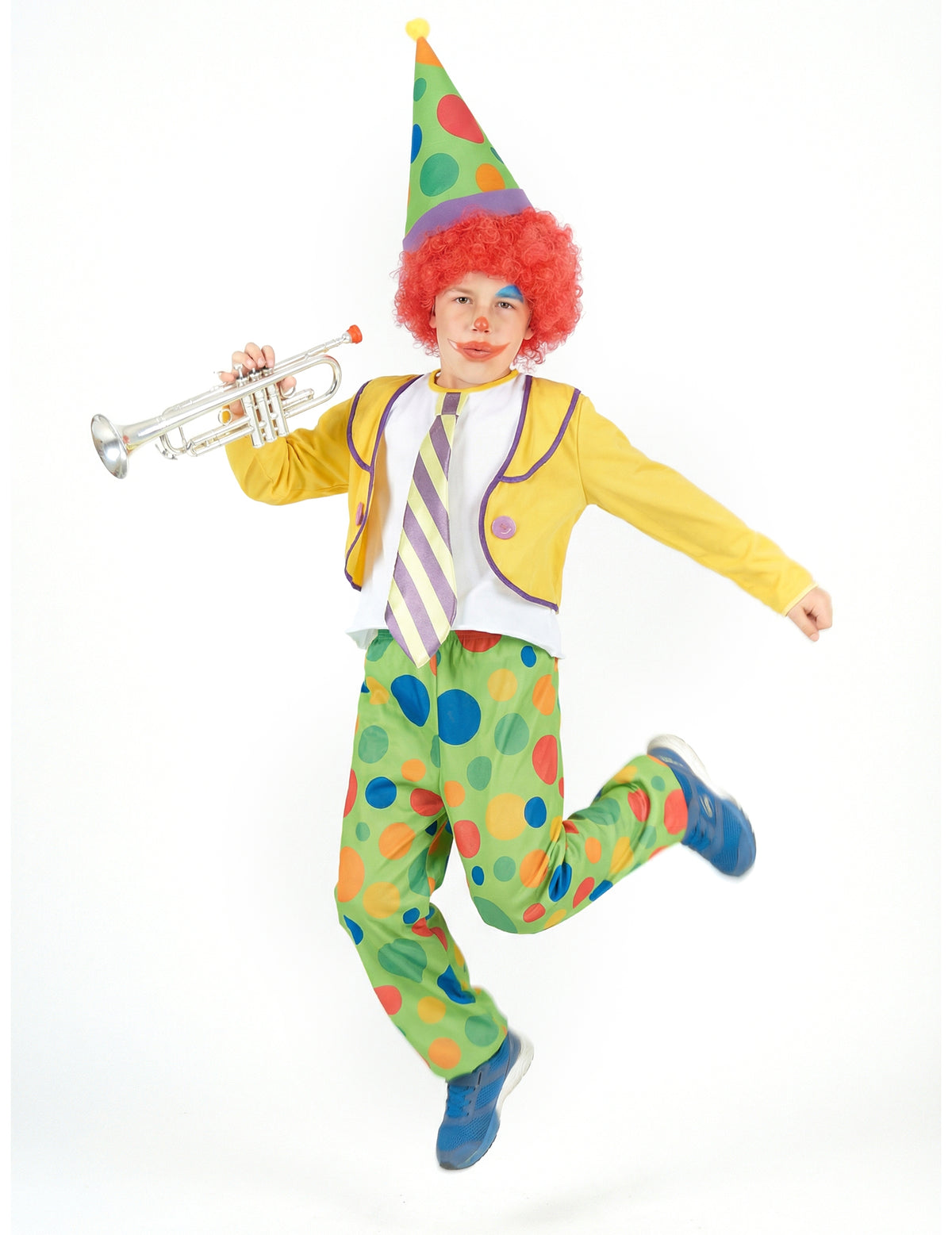 Vue de face en mouvement du déguisement de clown joyeux