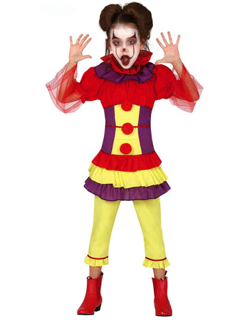 Vícebarevný dívčí multicolor maléfic klaunský kostým