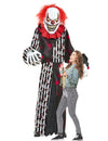Déguisement clown terrifiant géant 2 en 1 pour adulte noir et blanc à rayures avec taches de sang