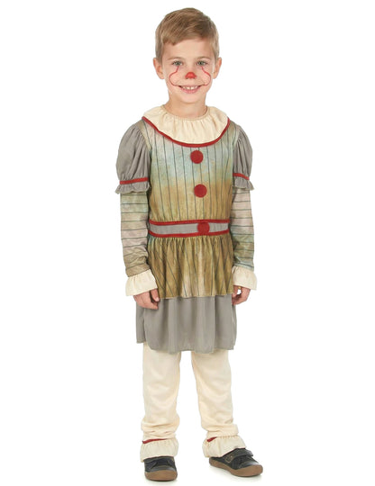 Vue de face avec collerette du déguisement de clown terrifiant