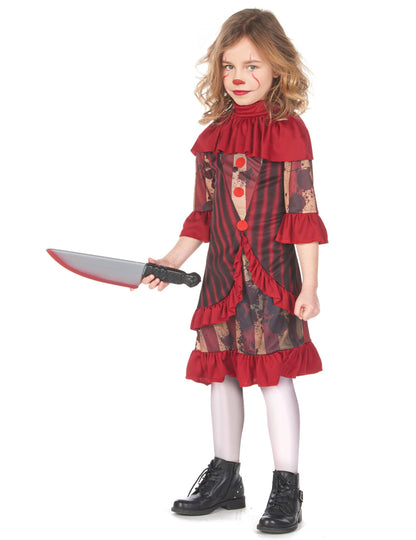 Dívčí kostým strašidelného klauna v červené barvě