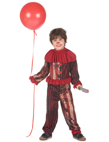 Chlapecký kostým strašidelného klauna v červené barvě