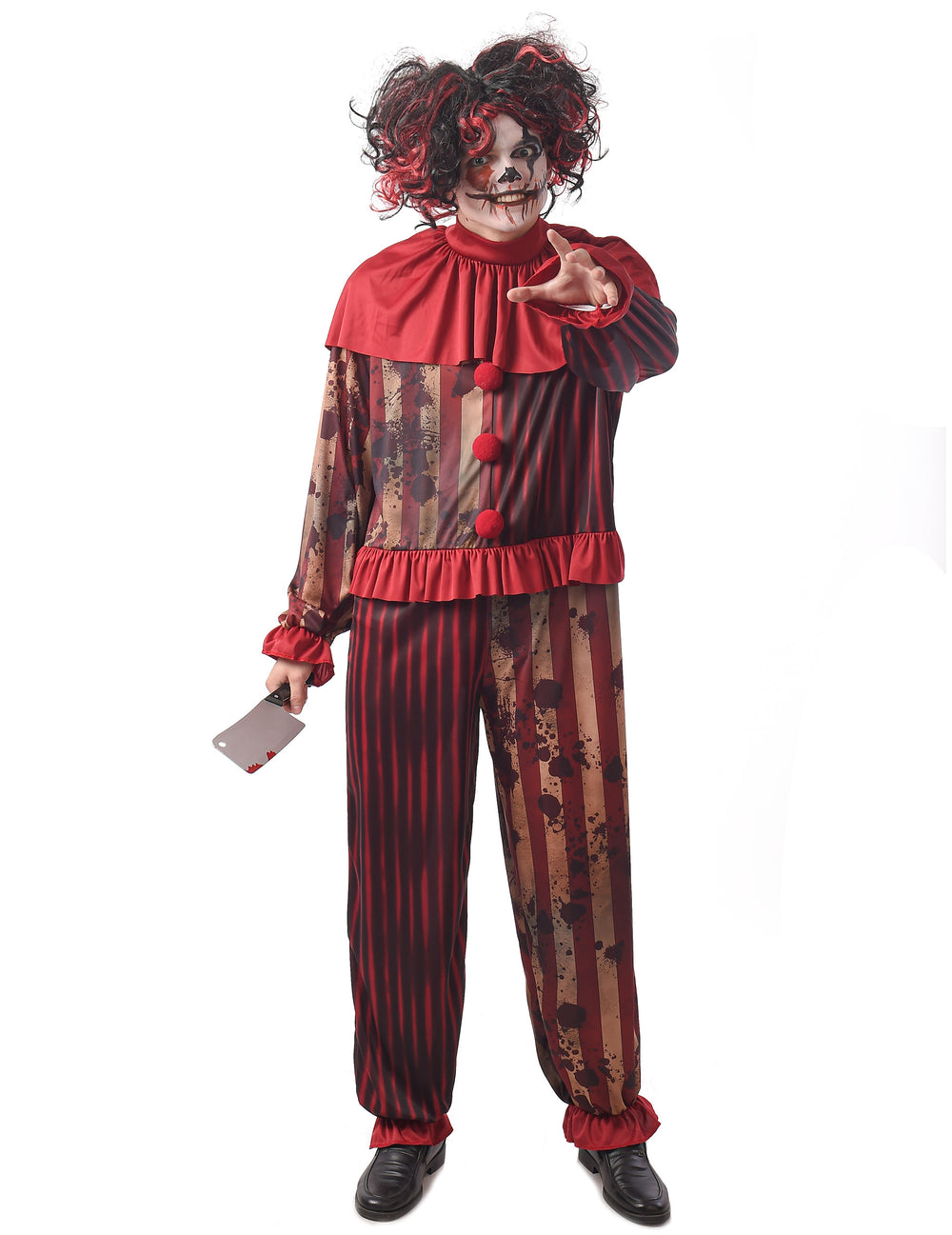 Déguisement clown terrifiant pour homme rouge ensanglanté à rayures