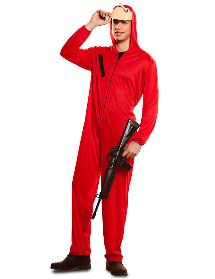 Přehled s replikou zbraně kostýmu kombinézy a masky La Casa de Papel pro dospělý