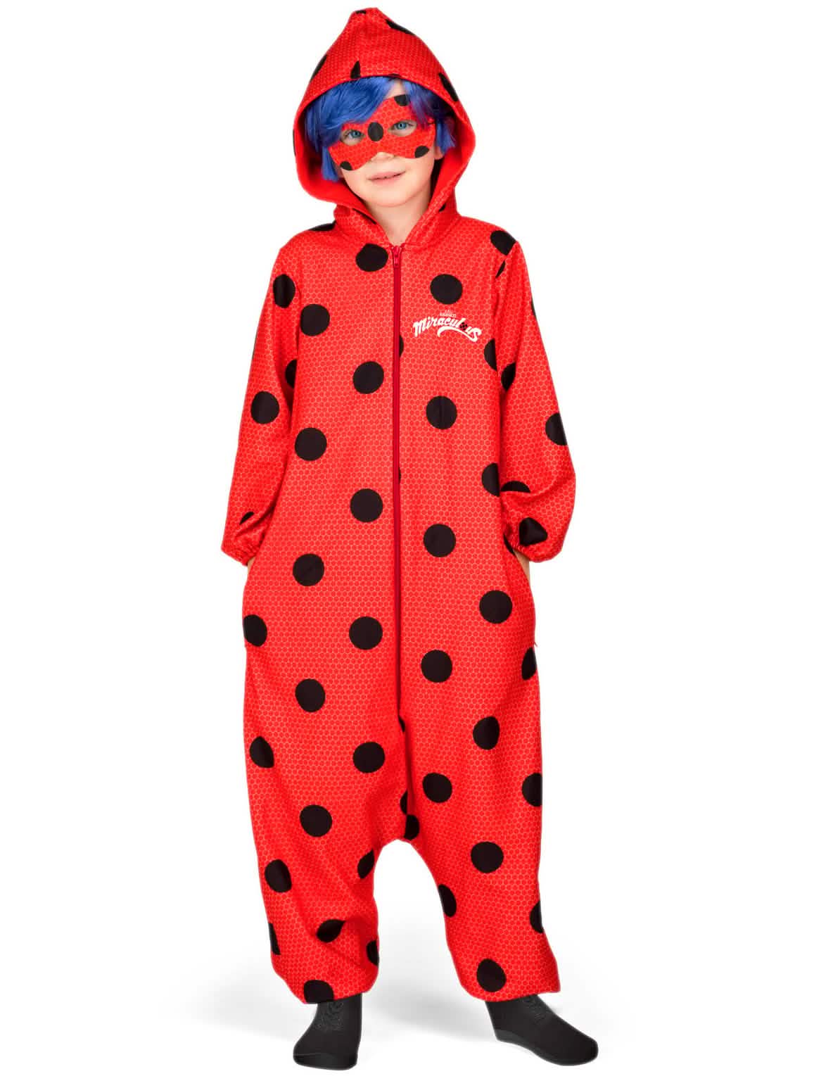 Kostým kombinéza Ladybug pro dítě červená s černými puntíky s kapucí a maskou