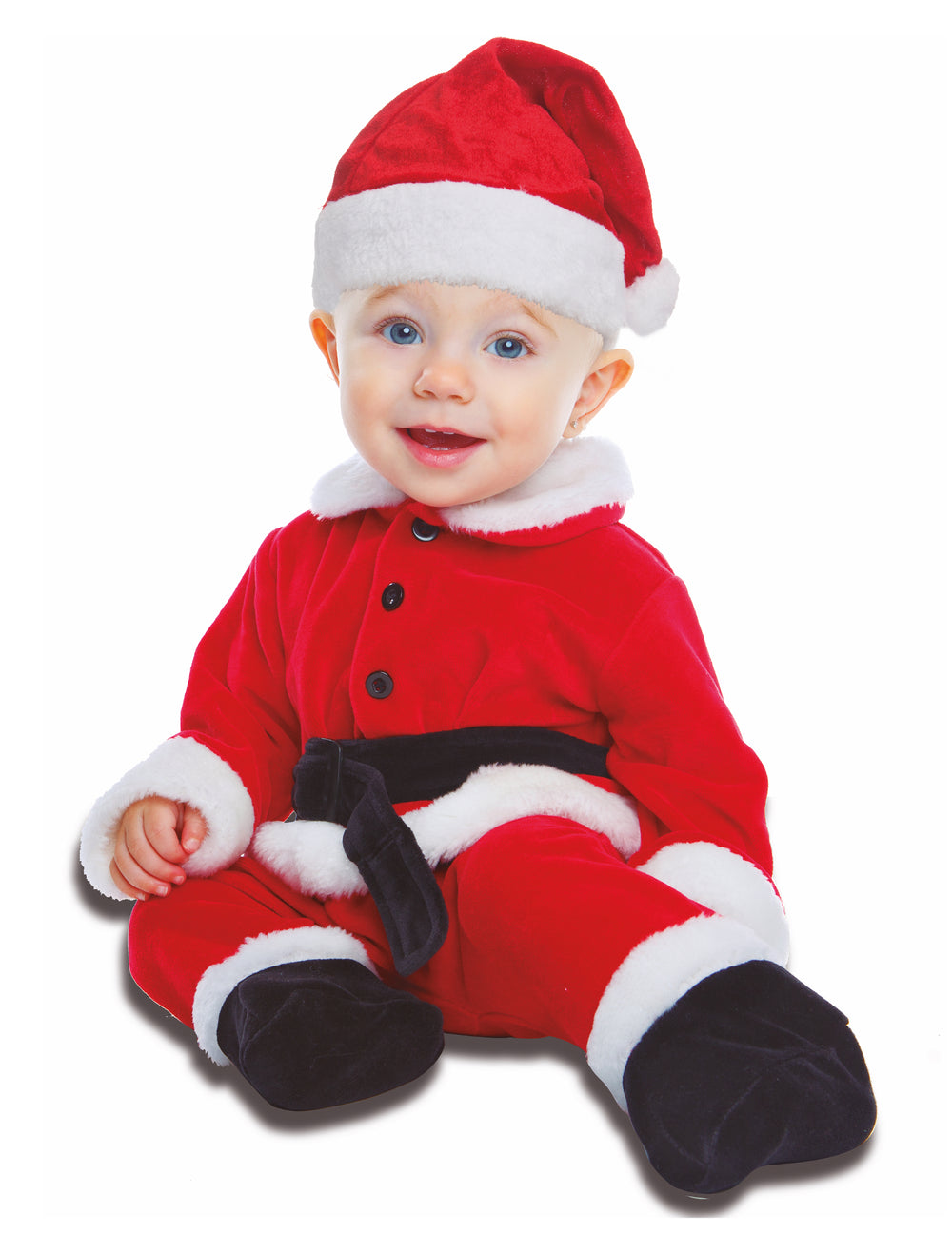 Déguisement combinaison de Noël pour bébé rouge et blanc avec bonnet et ceinture