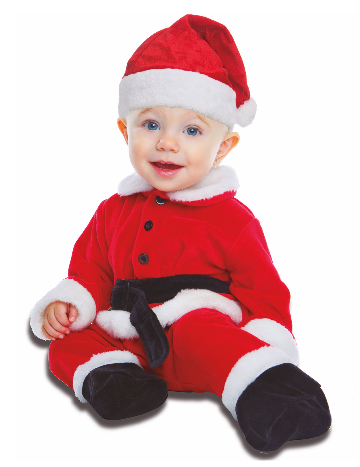 Déguisement combinaison de Noël pour bébé rouge et blanc avec bonnet et ceinture