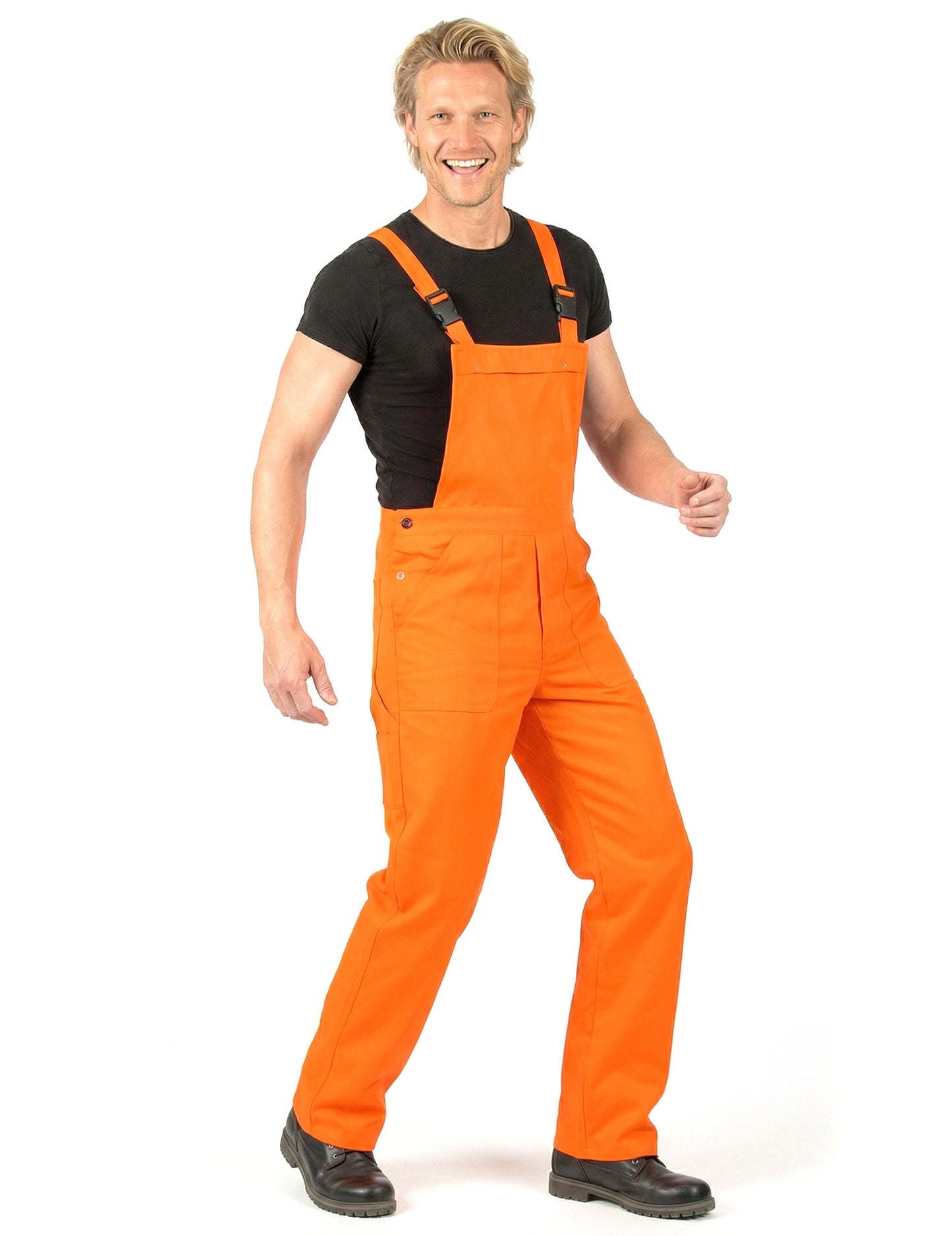 Vue de profil du déguisement combinaison orange fluo