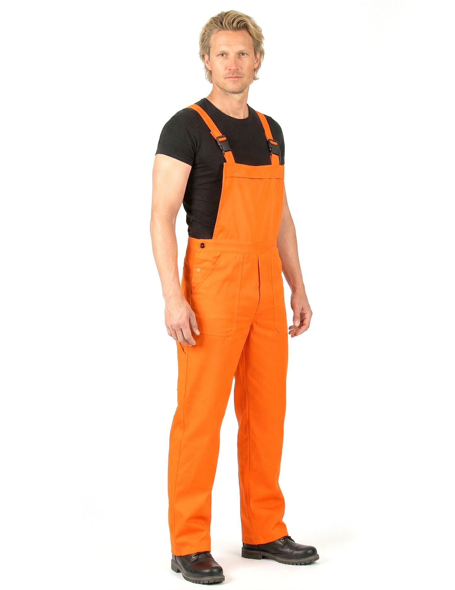 Vue de trois-quarts du déguisement combinaison orange fluo