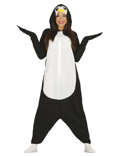 Déguisement combinaison pingouin pour adulte noir et blanc avec capuche