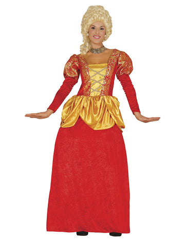 Déguisement de comtesse renaissance pour femme rouge et or