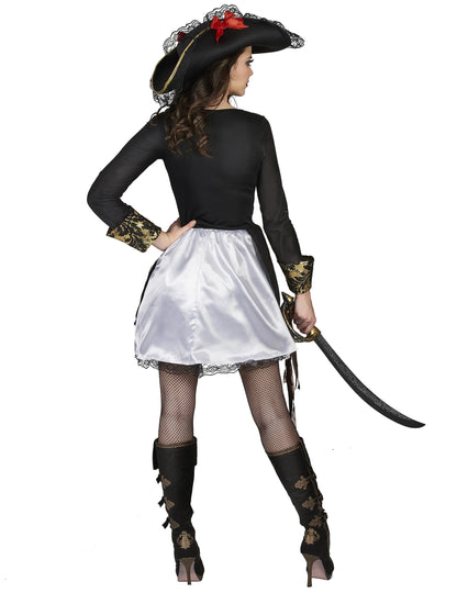Vue de dos du déguisement corsaire sexy pour femme